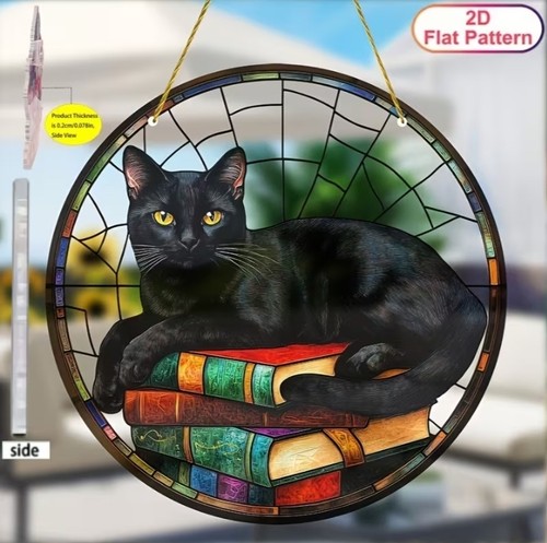 Black cat books suncatcher - cat,