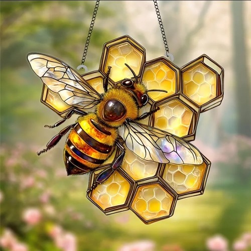 Honey bee honeycomb suncatcher - honey,