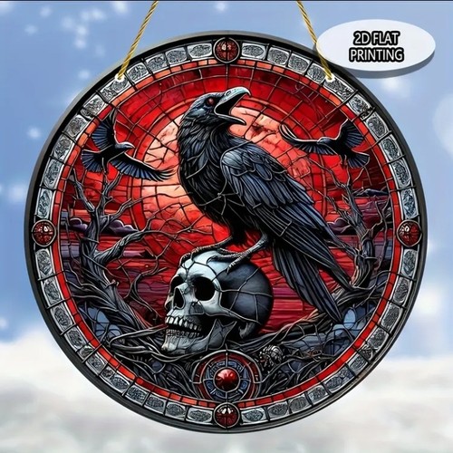 Crow skull suncatcher - crow,