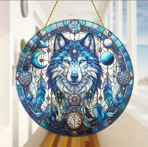 Snow wolf suncatcher stained - wolf,